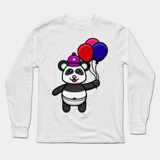 Sticker and Label Of Cute Baby Panda Bring Balloons Long Sleeve T-Shirt